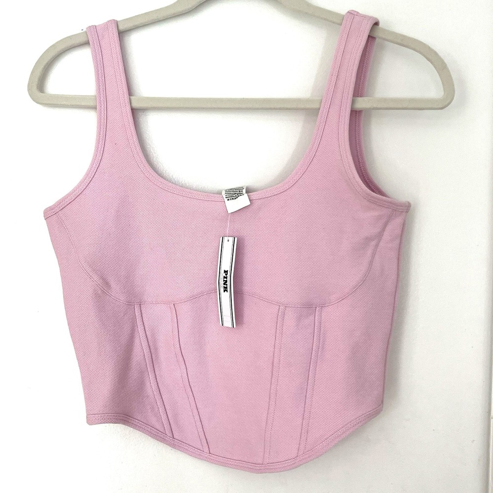 Victoria's‎ Secret PINK The Cinched Piqué Corset Top in Pastel Pink-SIZE L ,NWT